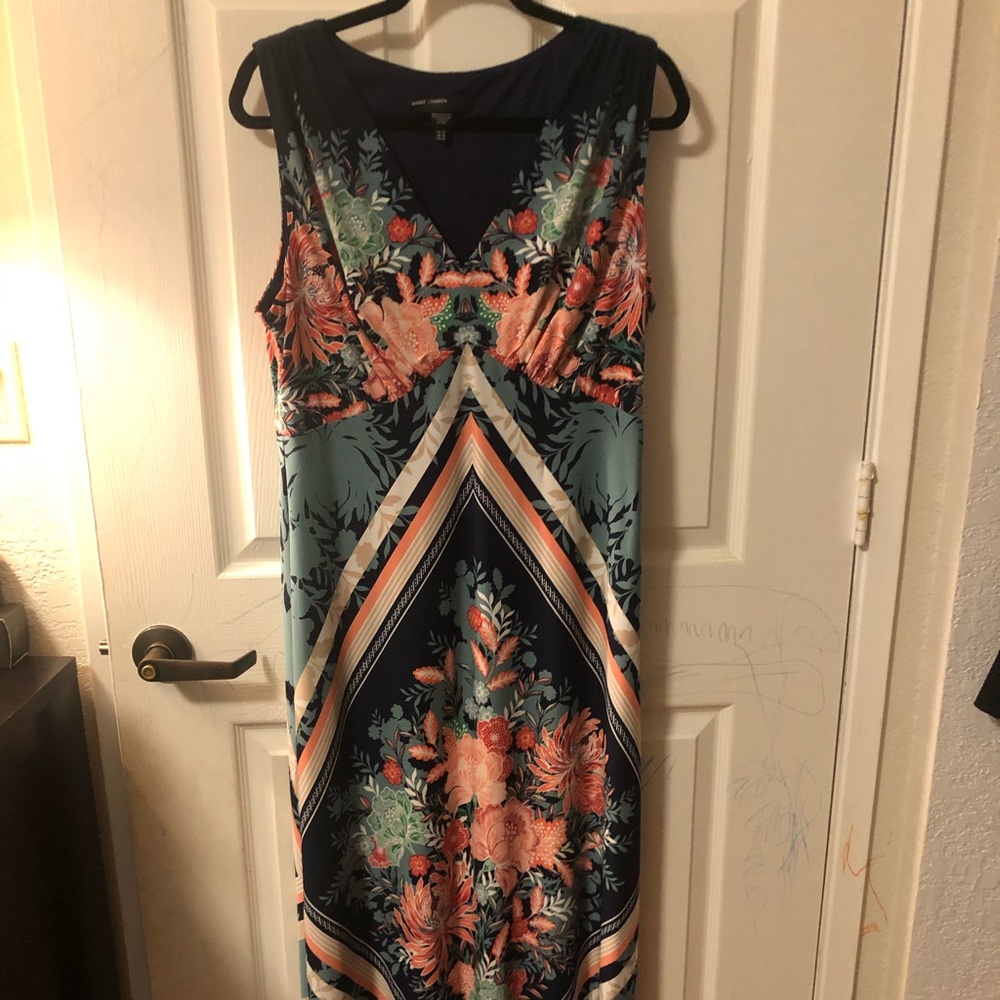 Long floral printed matte jersey dress